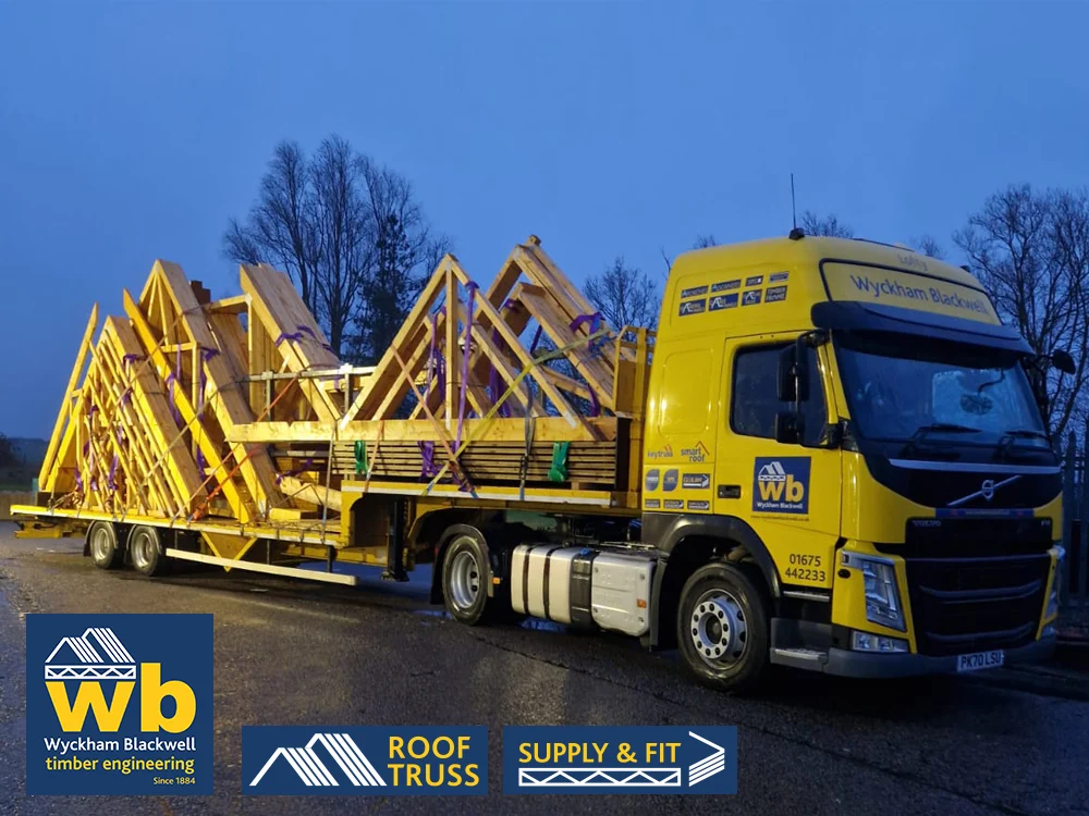 A Wyckham Blackwell lorry with Roof Trusses ready for delivery.