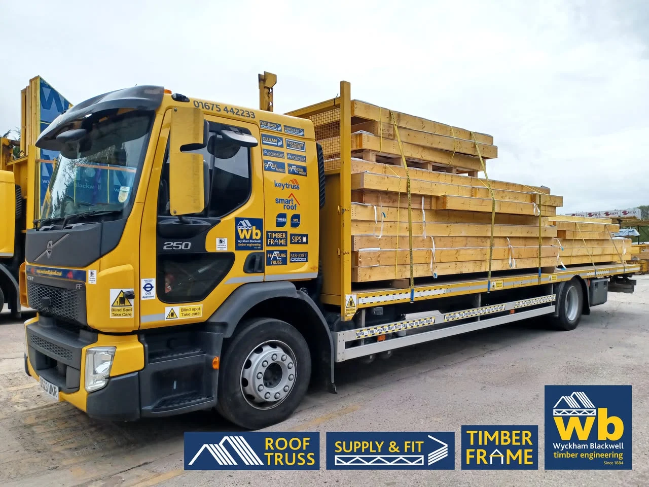 Full load of pre-fabricated over steel Timber Frame Parapet Wall Panels being loaded for delivery, 100% On Time In Full, for a new Supermarket in Balsall Common.