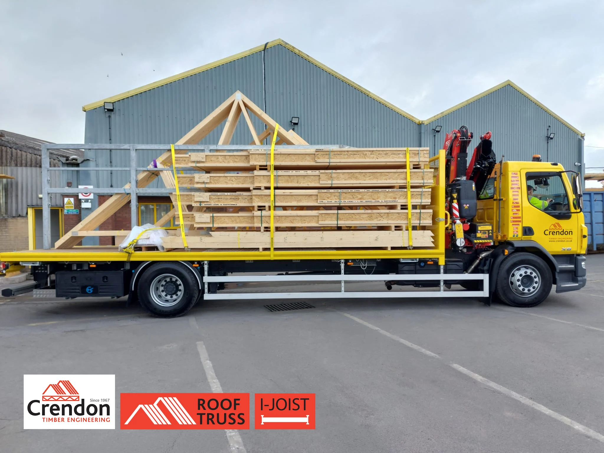 Crendon lorry with roof trusses and I joist