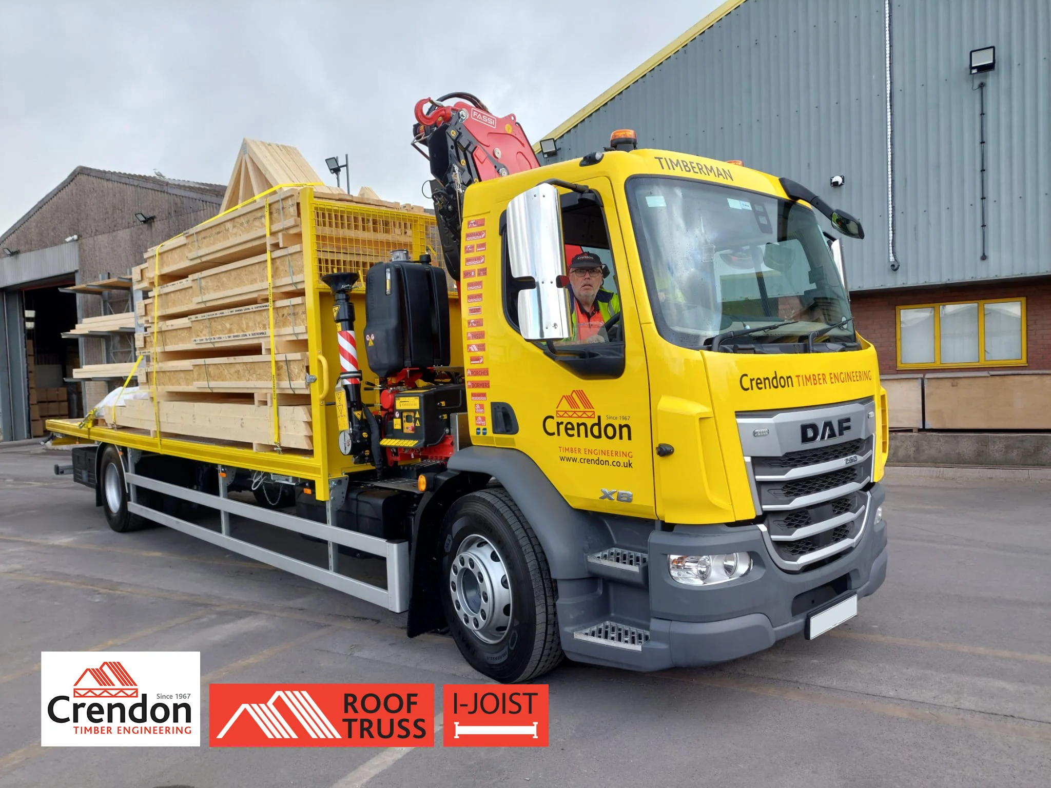 Crendon lorry with roof trusses and I joist