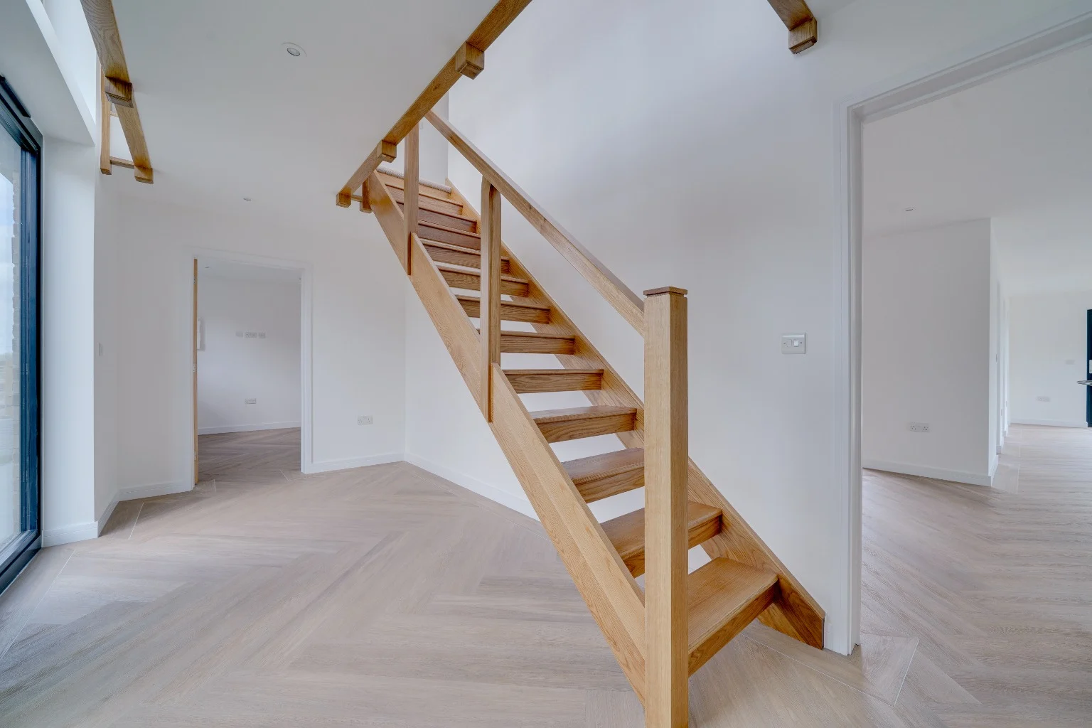 Oak stairs in a newly renovated room