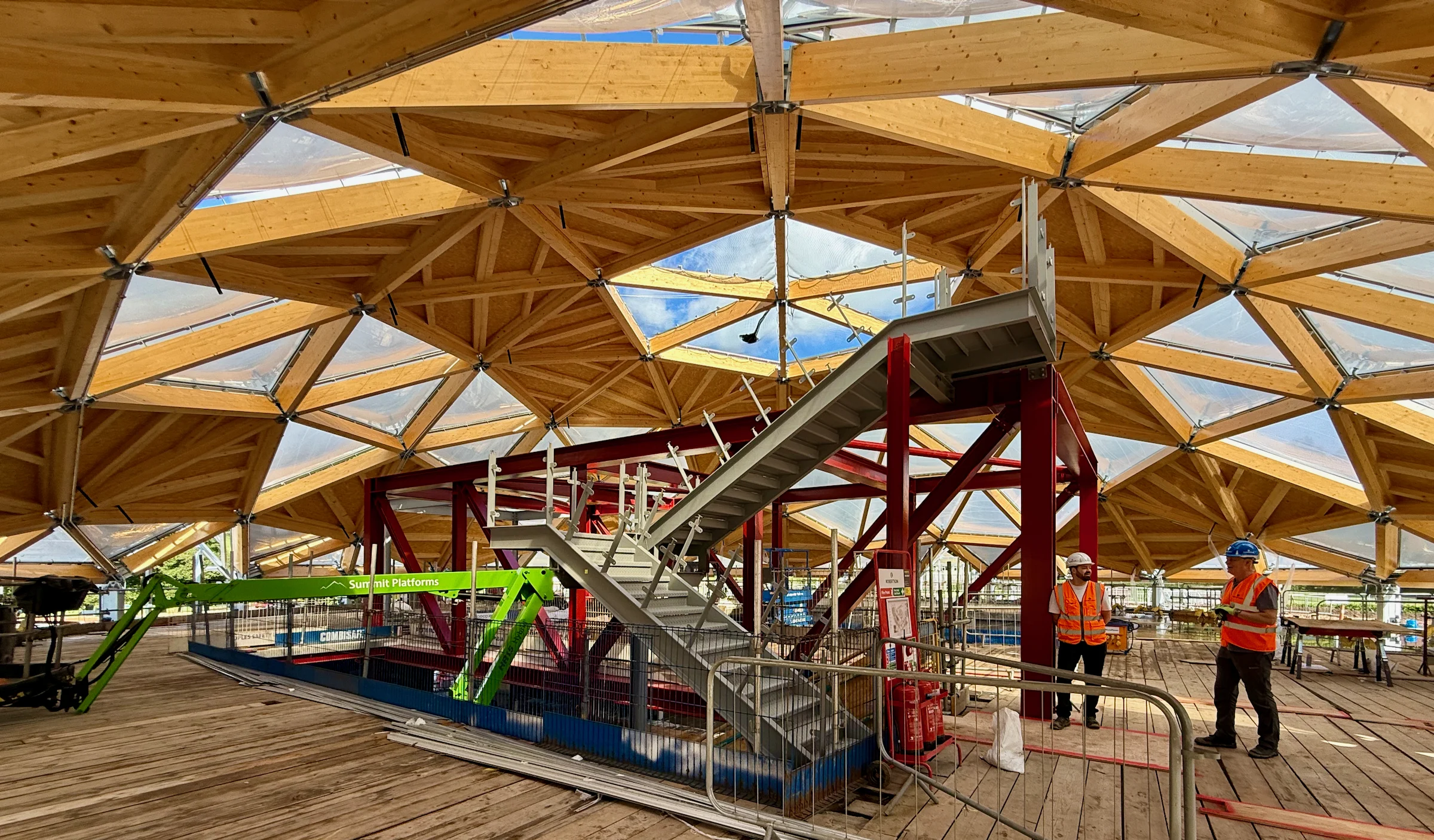 geodesic dome roof under construction