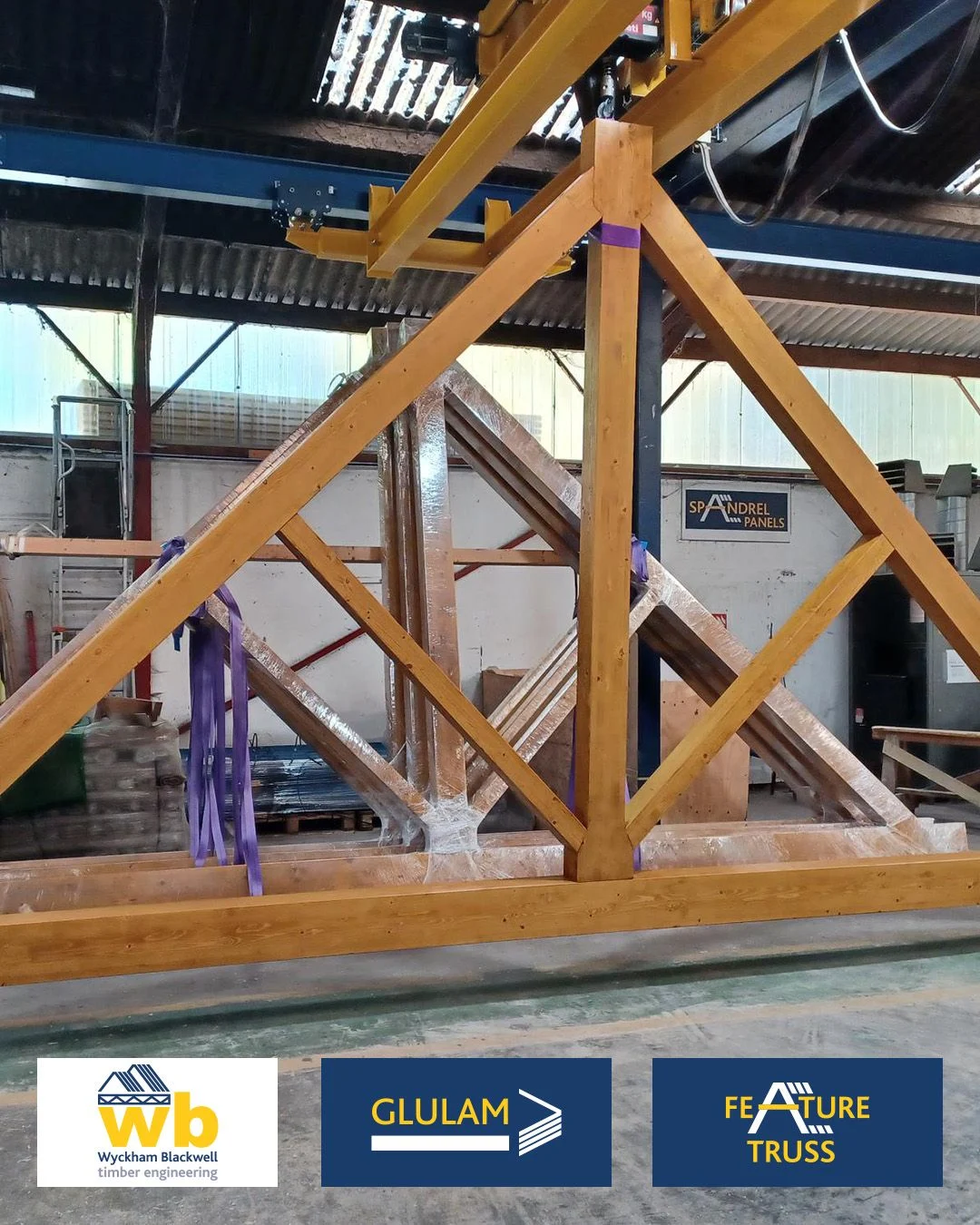 7.5m span Glulam Feature Trusses in manufacture this week with marine grade stainless steel metalwork and fixings with Osmo UK UV-Protection Oil for a new swimming pool project.