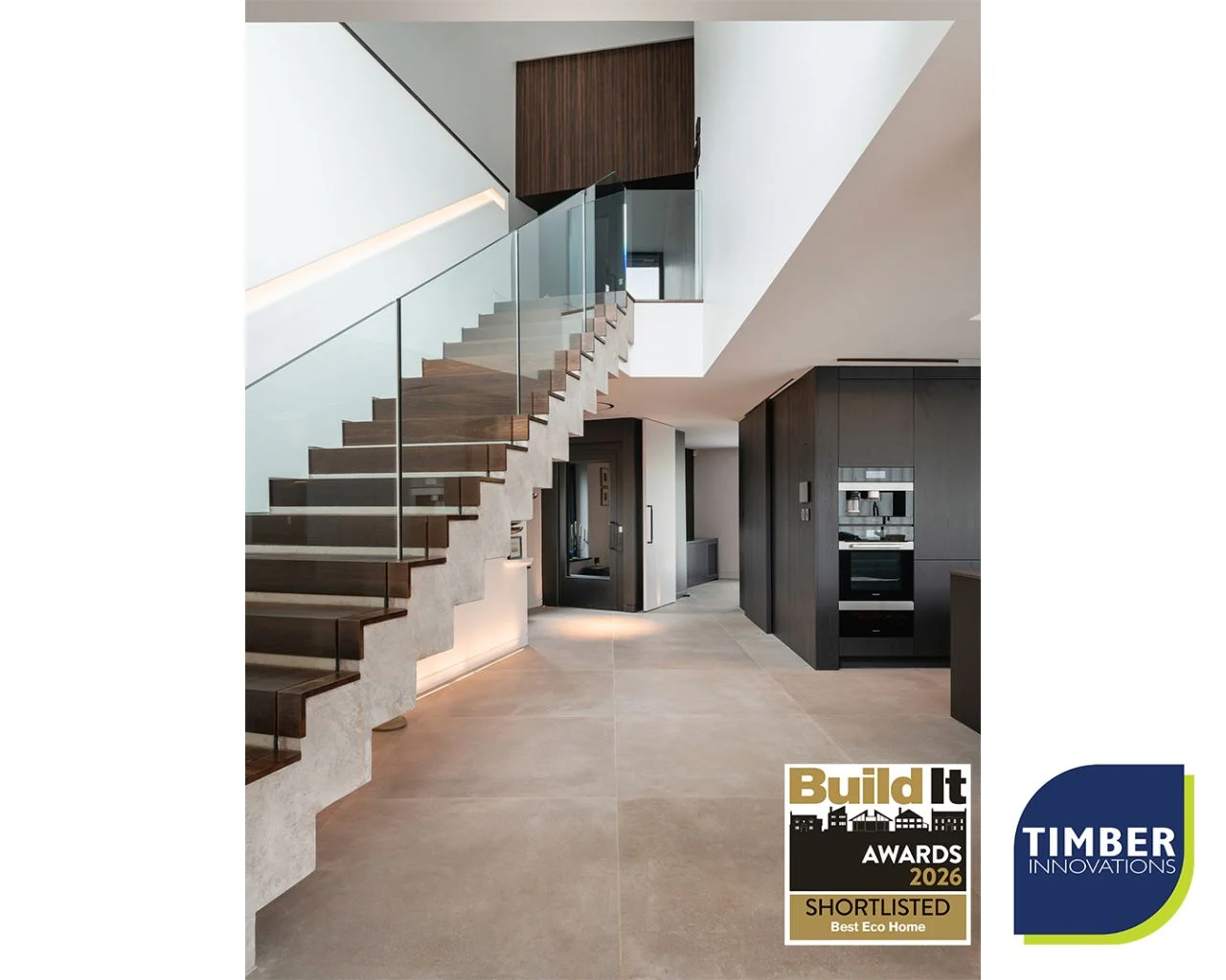 Duck End Barns in Cambridgeshire interior staircase and living area