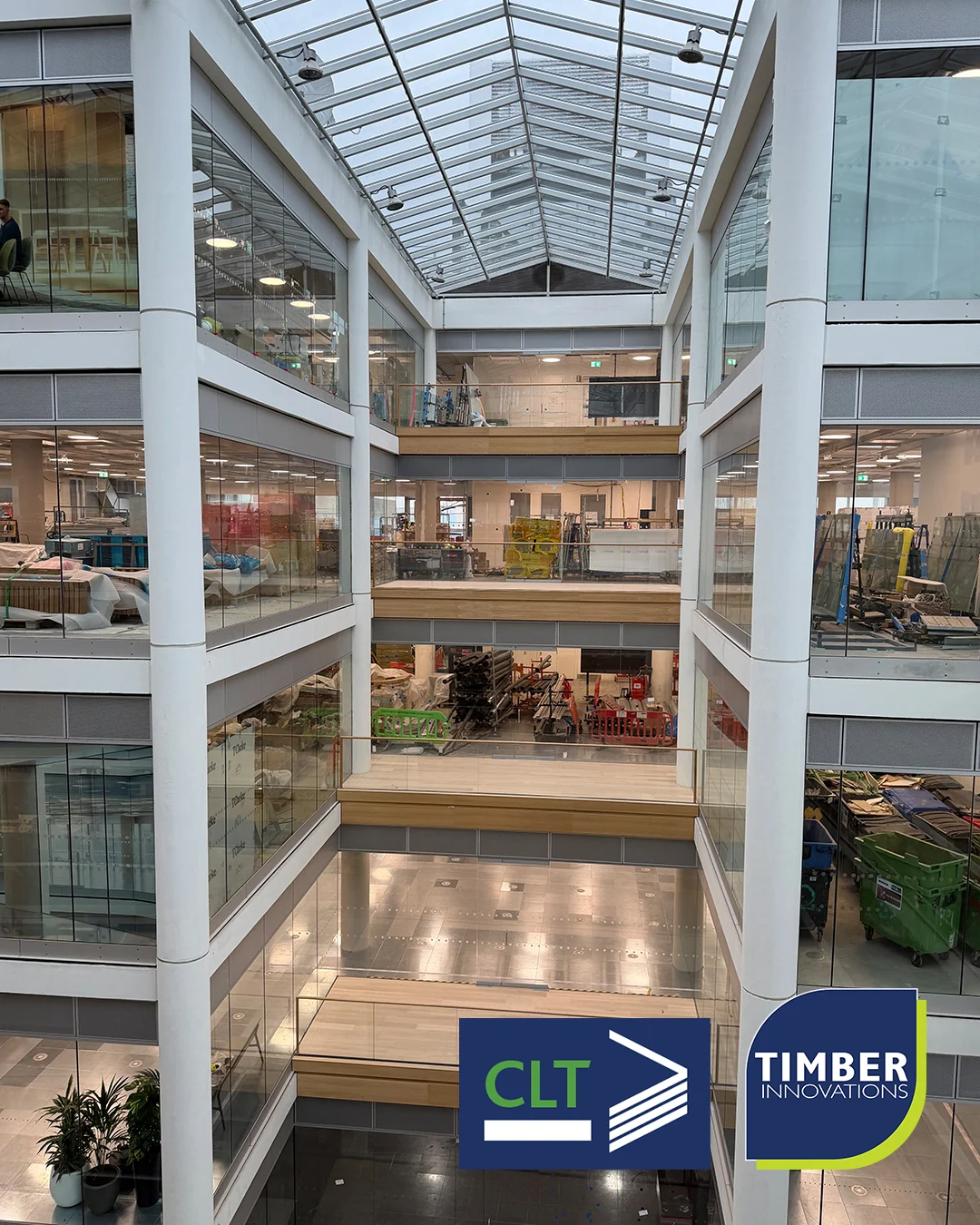 Installation of Timber Innovations’ Cross-Laminated Timber (CLT) floor panels is now complete on a landmark multi-storey refurbishment in Central London.